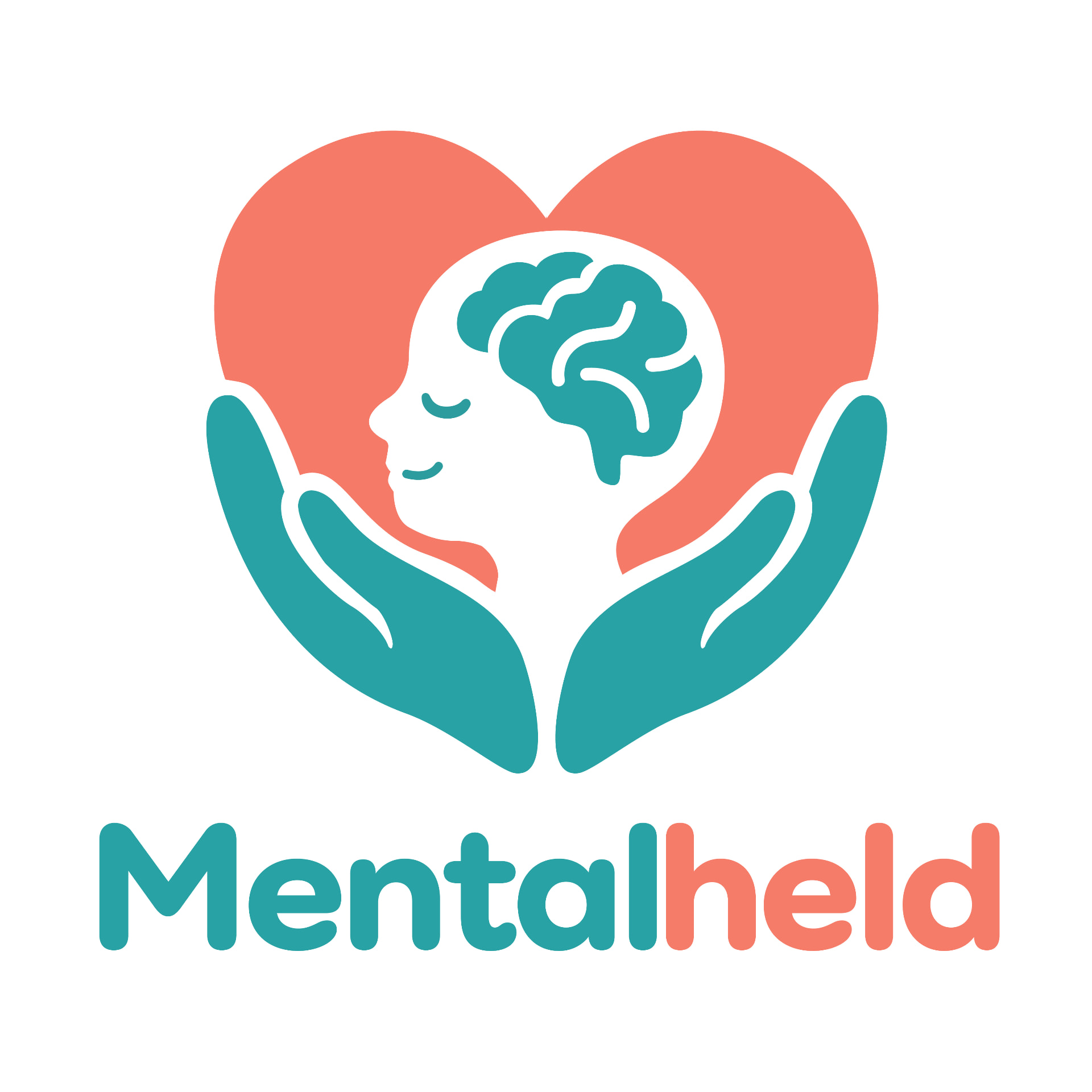 Mentalheld logo: handen die een hart met een hoofd vasthouden